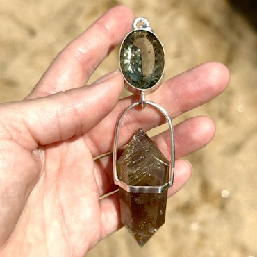 The Golden one- Green Amethyst with Gold Rutilated Quartz