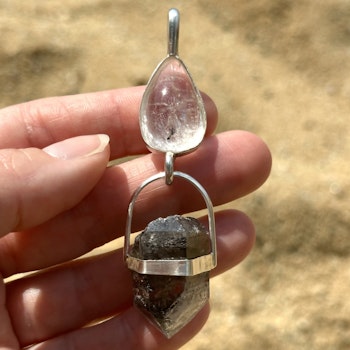 White and Black Raven- Black and white Wolf- Golden Beryl with Naturally double terminated Himalayan Quartz