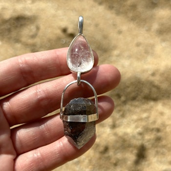 White and Black Raven- Black and white Wolf- Golden Beryl with Naturally double terminated Himalayan Quartz