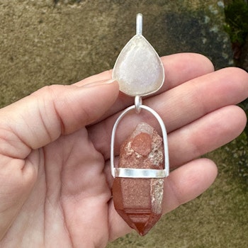 Fire Priestess - Apricot rainbow Moonstone with Red Quartz.