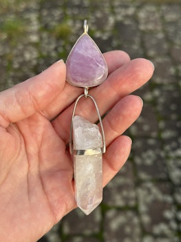 Doorway to your purest heart- Pink Kunzite with twin flame Lemurian Quartz