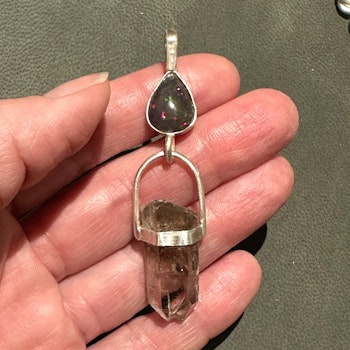 Isis as the Black Godess- Black opal with Norwegian Clear Quartz with Anatas