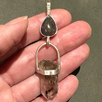 Isis as the Black Godess- Black opal with Norwegian Clear Quartz with Anatas