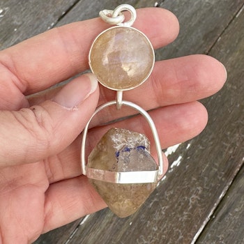 Priestess of Light- Rainbow Moonstone with  Enhydro from the Himalayas