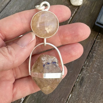 Priestess of Light- Rainbow Moonstone with  Enhydro from the Himalayas