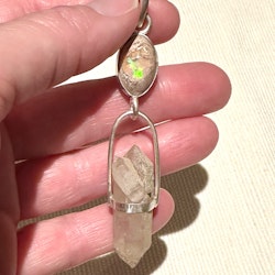 Cosmic rainbow Queen  Mexican Fire Opal with Double Terminated Clear Quartz from Norway.
