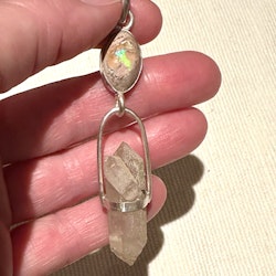 Cosmic rainbow Queen  Mexican Fire Opal with Double Terminated Clear Quartz from Norway.