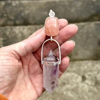 Sovereignty, Morganite with magical cleqr quartz with amethyst and smokey quartz