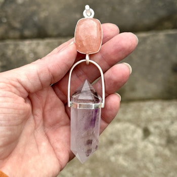 Sovereignty, Morganite with magical cleqr quartz with amethyst and smokey quartz