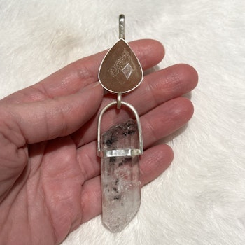 High Priestess, Natural Moonstone with Himalayan Quartz