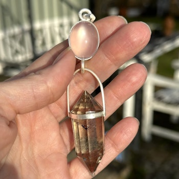 White Rose- White natural Moonstone with Cat Eye effect with Cotrine Vogel