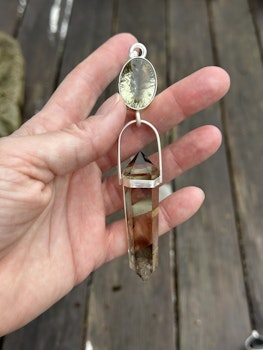 Dragon Fire and new beginnings - Green Amethyst with naturally double terminated citrine with Phantoms