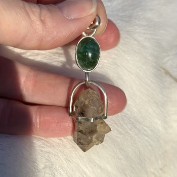 Merlin-Odin- Green Tourmaline with double terminated Quartz from Norway