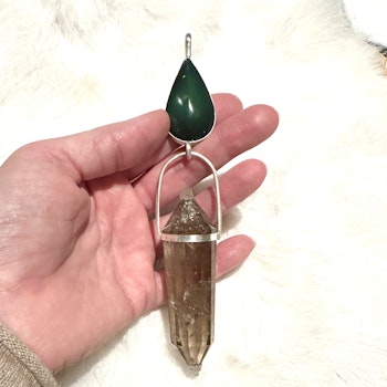 The Green Man- Rainbow Obsidian with Citrine Vogel Crystal