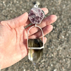 Earth Oracle-  Raw Ruby with Black Tourmaline Crystals with Lodolite with Phantoms