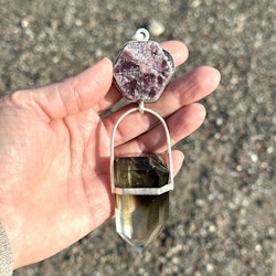 Earth Oracle-  Raw Ruby with Black Tourmaline Crystals with Lodolite with Phantoms