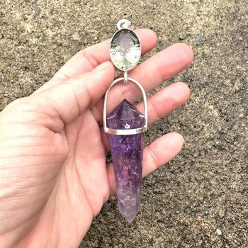Oracle of Aether- the fifth element- green Amethyst with Amethyst Vogel crystal
