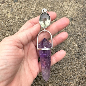 Oracle of Aether- the fifth element- green Amethyst with Amethyst Vogel crystal