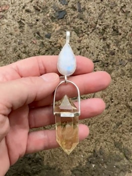 Oracle of the Sun, the Moon and The Unified Field-  Rainbow Moonstone with double terminated Citrine.