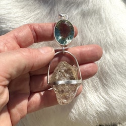 Oracle of The Wise One- Green Amethyst with Herkimer Diamond with Skeletal Quartz.