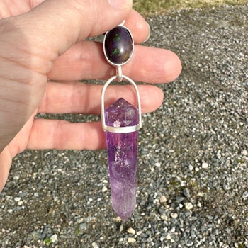 Connection to the cosmic heart of Sophia- Black Opal with Amethyst Vogel