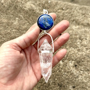 Blue Pearl- Pleiading Godess. Lapis Lazilu with clear quartz Vogel crystal.
