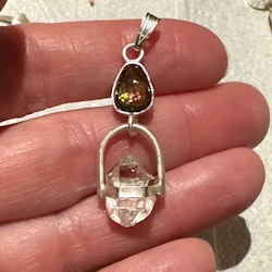 Fenix rising- The illuminated collection  Fire Agate with Herkimer Diamond.