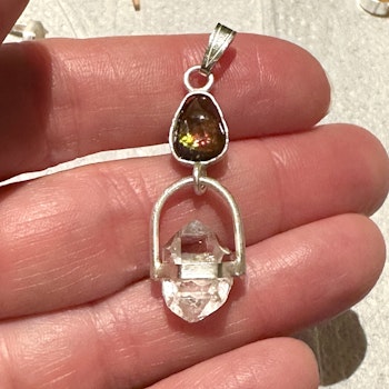 Fenix rising- The illuminated collection  Fire Agate with Herkimer Diamond.