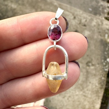 The Illuminated collection- The dark pink Rose - Pink Tourmaline with Raw Sapphire.