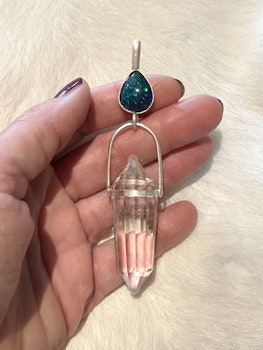 Wisdom keeper- Black opal with Clear Quartz Vogel crystal