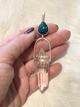 Wisdom keeper- Black opal with Clear Quartz Vogel crystal