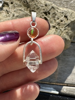 Illuminated Playfulness and passion- Fire Opal with Herkimer Diamond -