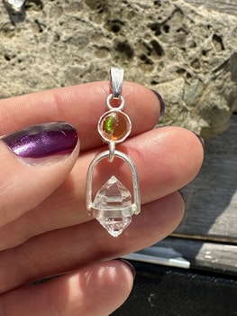 Illuminated Playfulness and passion- Fire Opal with Herkimer Diamond -