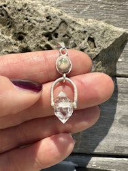 Ancient Dragon light codes- Mexican fire opal in matrix with Herkimer diamond