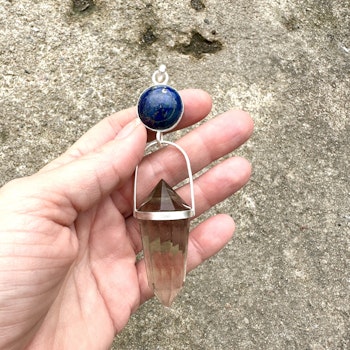 Awakening from the Pleiadies-Lapis lazuli with Smokey Citrine Quartz Vogel crystal.