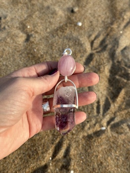 Illuminated Divine Mother Morganite with huge Brandenberg Amethyst