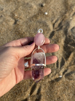 Illuminated Divine Mother Morganite with huge Brandenberg Amethyst