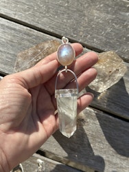 Priestess of water- Apricot rainbow moonstone with ocean Lodolite