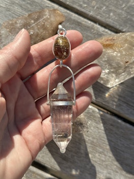 Golden Dragon -Rutilated quartz egg with clear quartz Vogel crystal