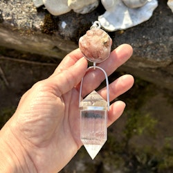 Flower of life- pink amethyst with 24 sided Vogel crystal with phantoms