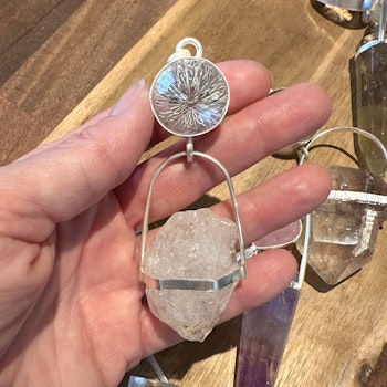 White diamond light portal of the white flame- Clear Quartz with big Herkimer Diamond.