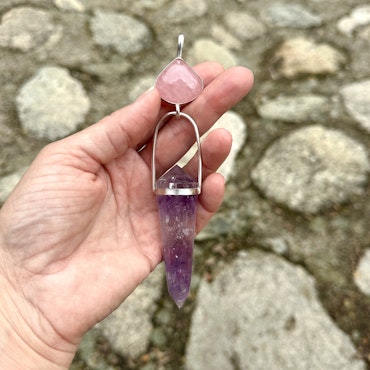 Spiritual love, Divine Femenine-  Morganite with Amethyst Vogel