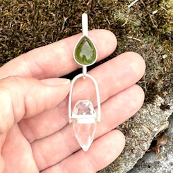 Merlin egg- wisdom of Earth Magic- Green Tourmaline with Clear Quartz Dragon Egg.