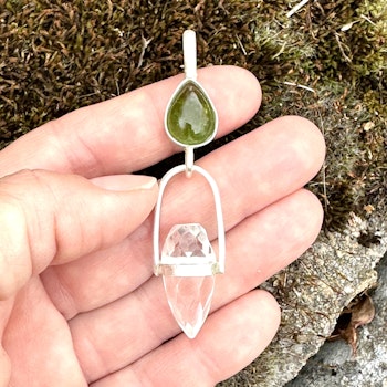 Merlin egg- wisdom of Earth Magic- Green Tourmaline with Clear Quartz Dragon Egg.