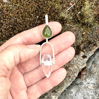 Merlin egg- wisdom of Earth Magic- Green Tourmaline with Clear Quartz Dragon Egg.