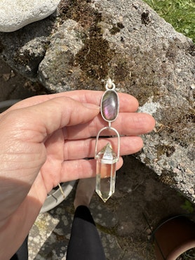 The guardian of the violet flame- Violet Labradorite with naturally double terminated top quality citrine