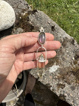 The guardian of the violet flame- Violet Labradorite with naturally double terminated top quality citrine