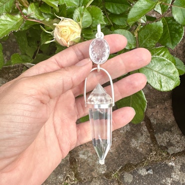 Higher Love light portal- Faceted Morganite with amazing inclusions, with clear Quartz Vogel crystal.