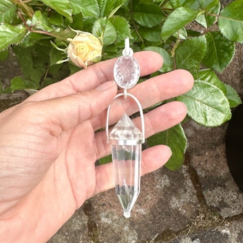 Higher Love light portal- Faceted Morganite with amazing inclusions, with clear Quartz Vogel crystal.