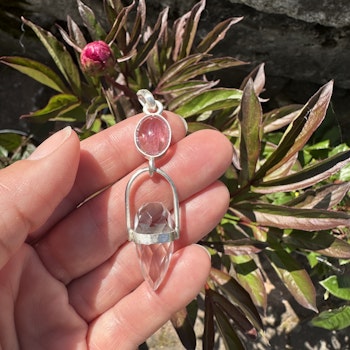 Dragon egg of Mary Magdalene and the sacred feminine- pink tourmaline with clear quartz dragon egg